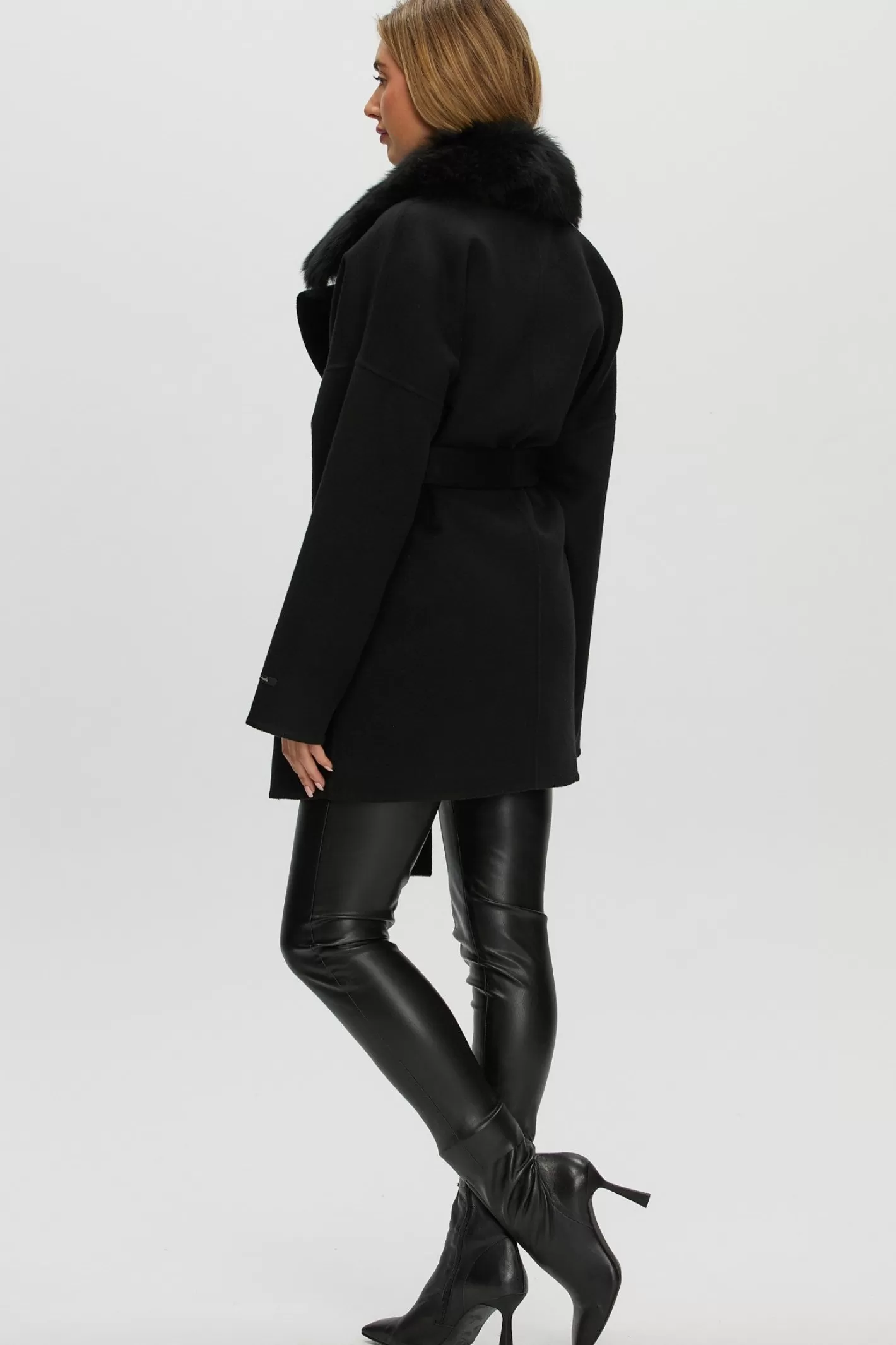 Women GORSKI Montreal Double Face Loro Piana Cashmere & Wool Belted Jacket With Detachable Merinillo Shearling Lamb Trim