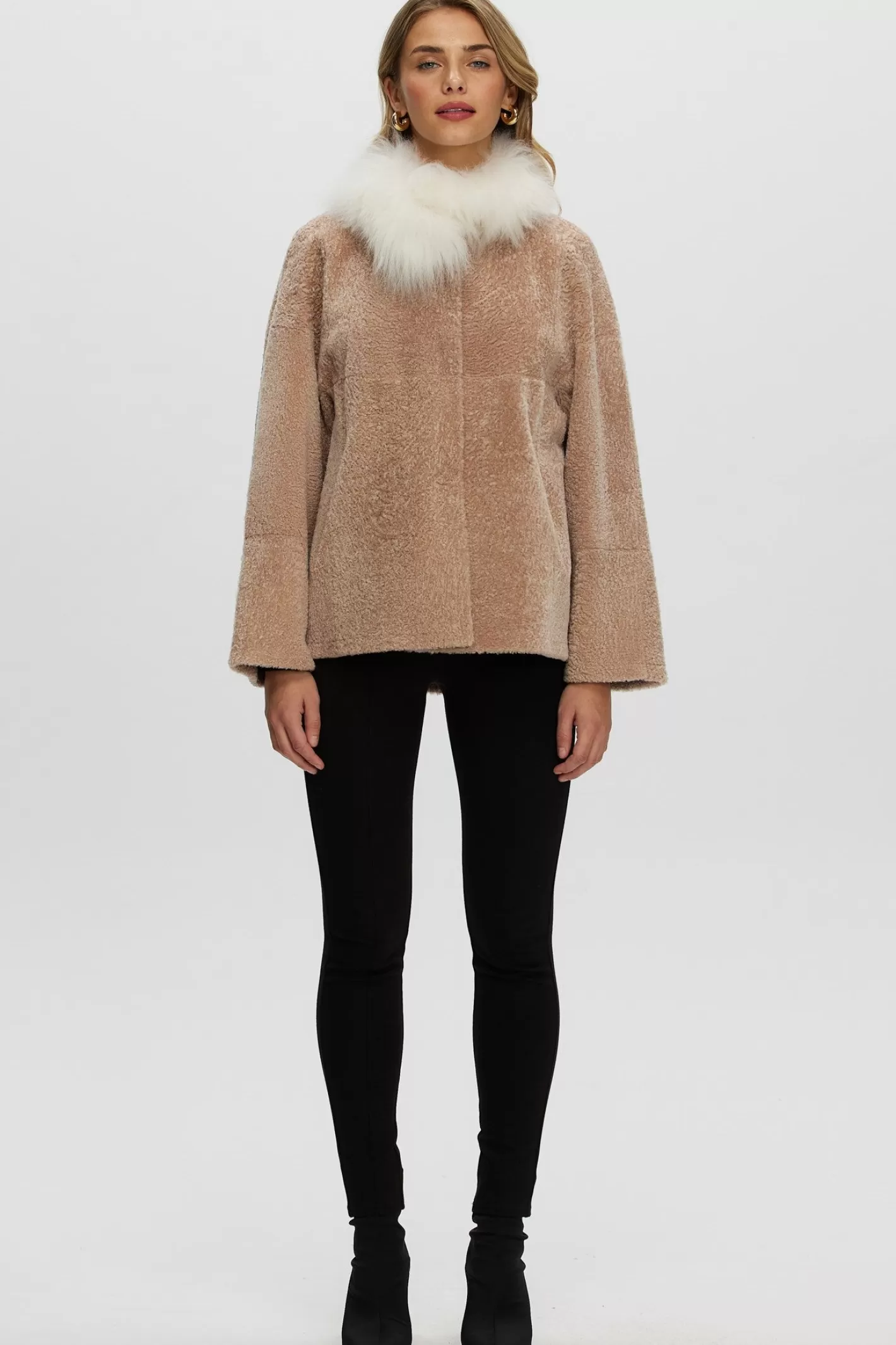 Women GORSKI Montreal Reversible New Zealand Shearling Lamb Jacket With Select Mongolian Lamb Collar