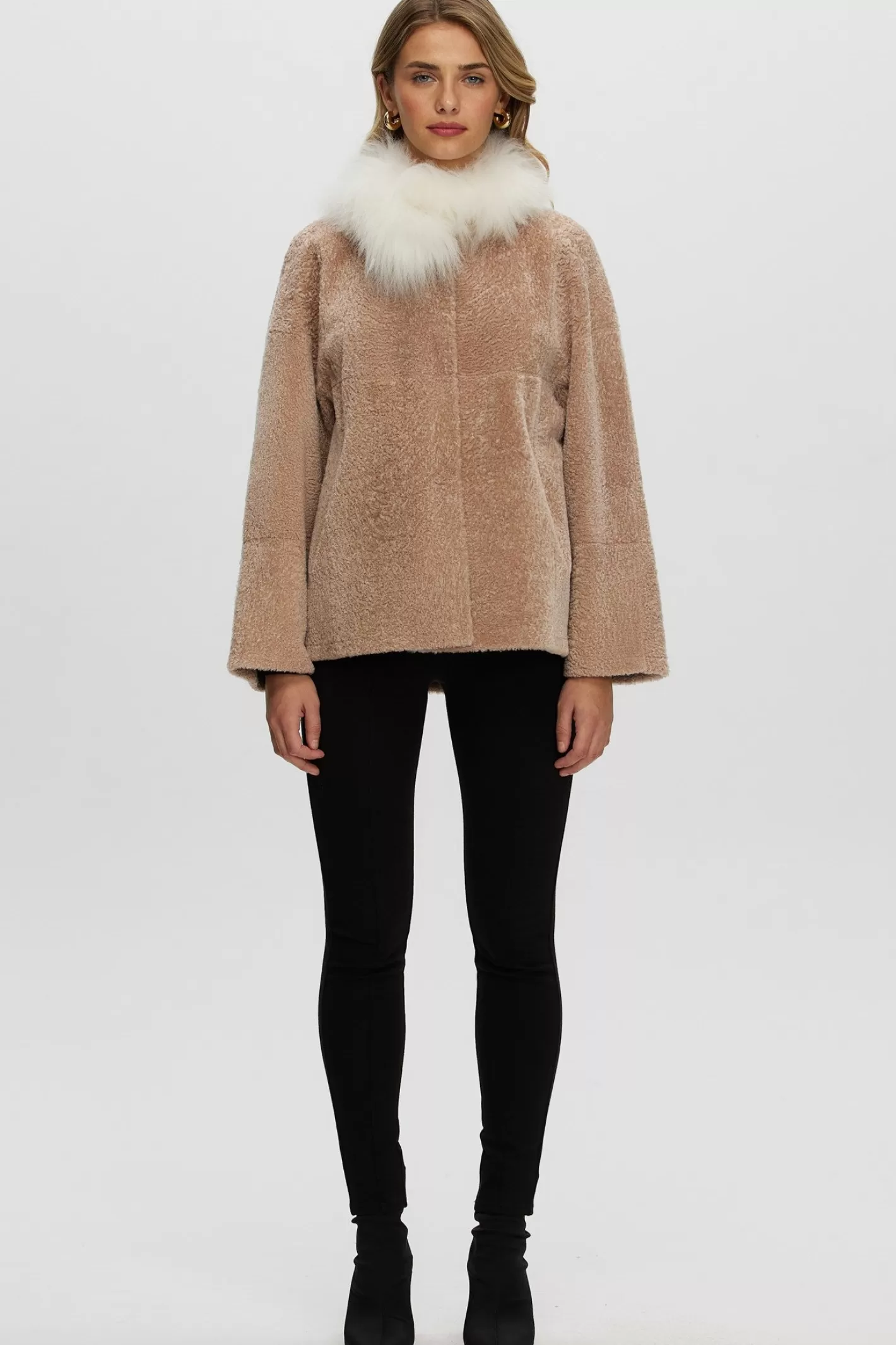 Women GORSKI Montreal Reversible New Zealand Shearling Lamb Jacket With Select Mongolian Lamb Collar