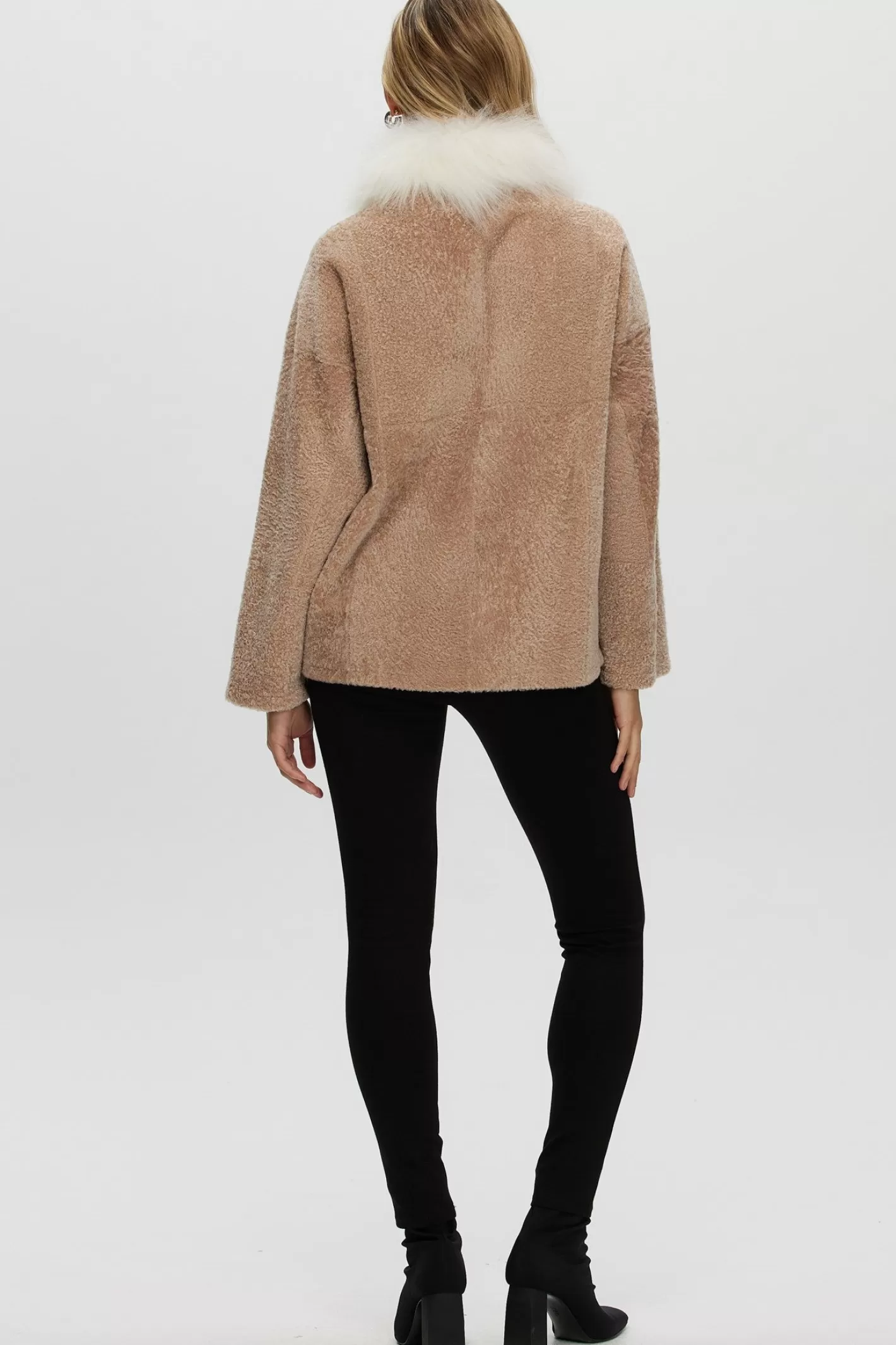 Women GORSKI Montreal Reversible New Zealand Shearling Lamb Jacket With Select Mongolian Lamb Collar