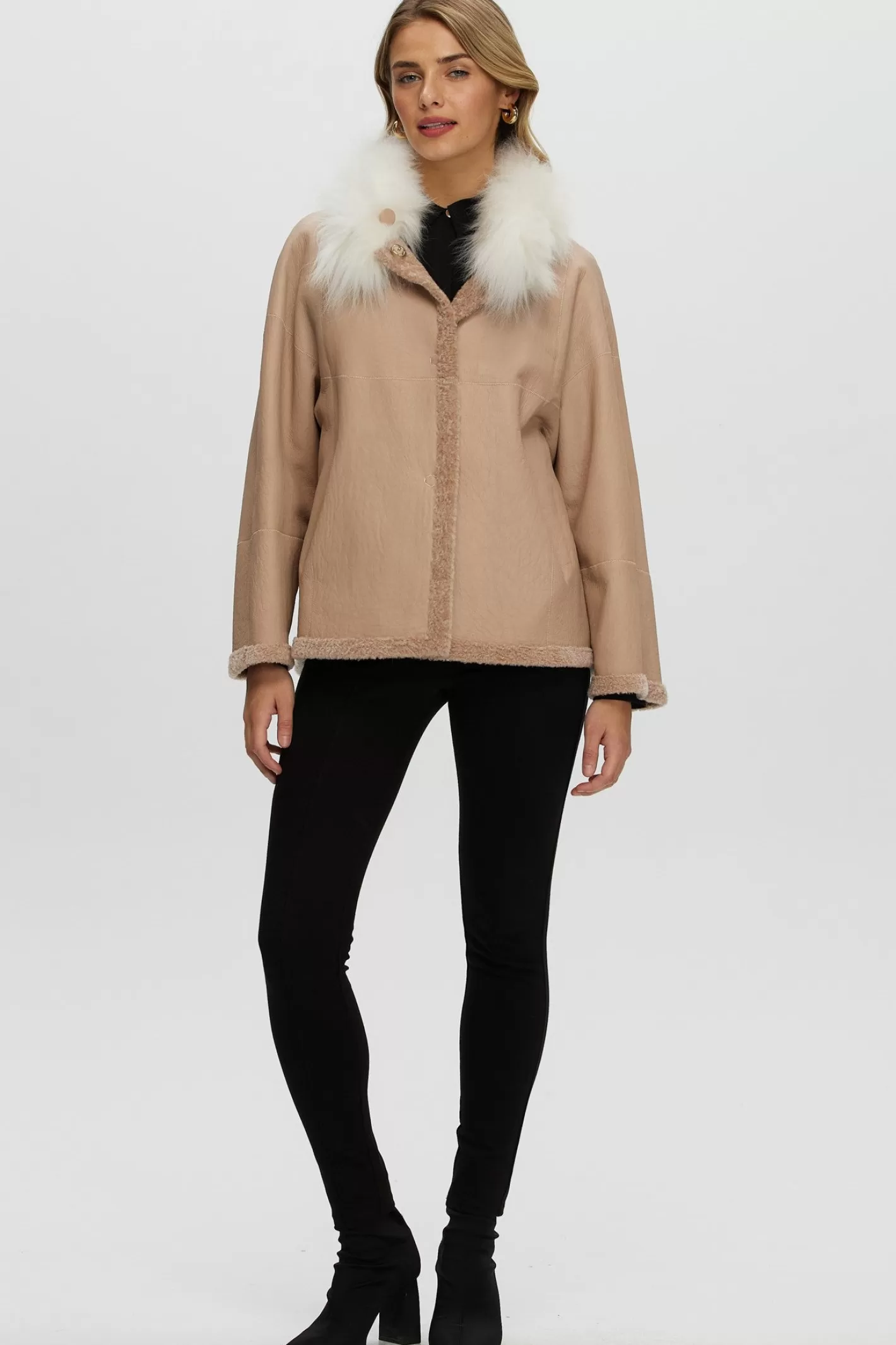 Women GORSKI Montreal Reversible New Zealand Shearling Lamb Jacket With Select Mongolian Lamb Collar
