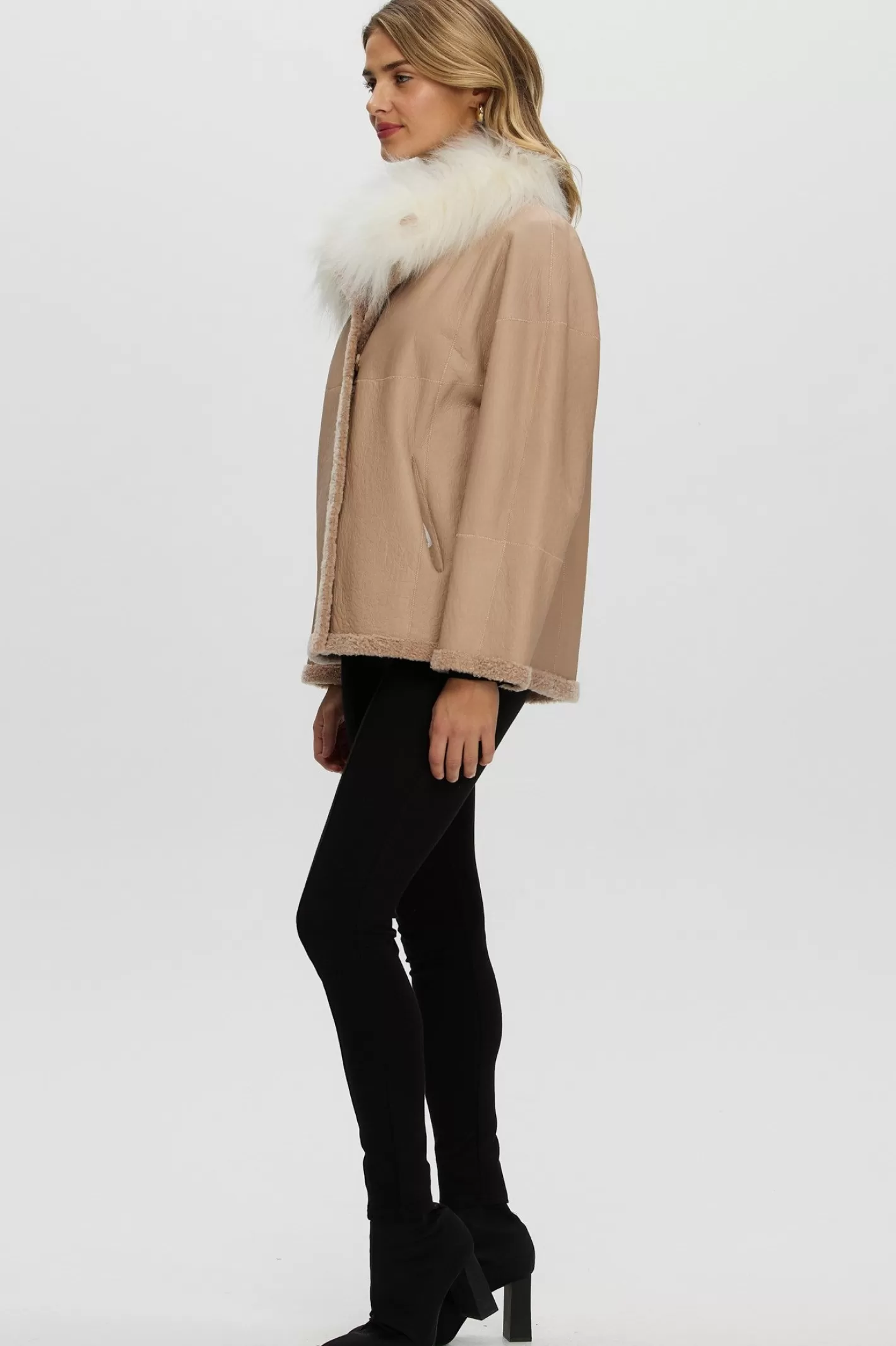 Women GORSKI Montreal Reversible New Zealand Shearling Lamb Jacket With Select Mongolian Lamb Collar