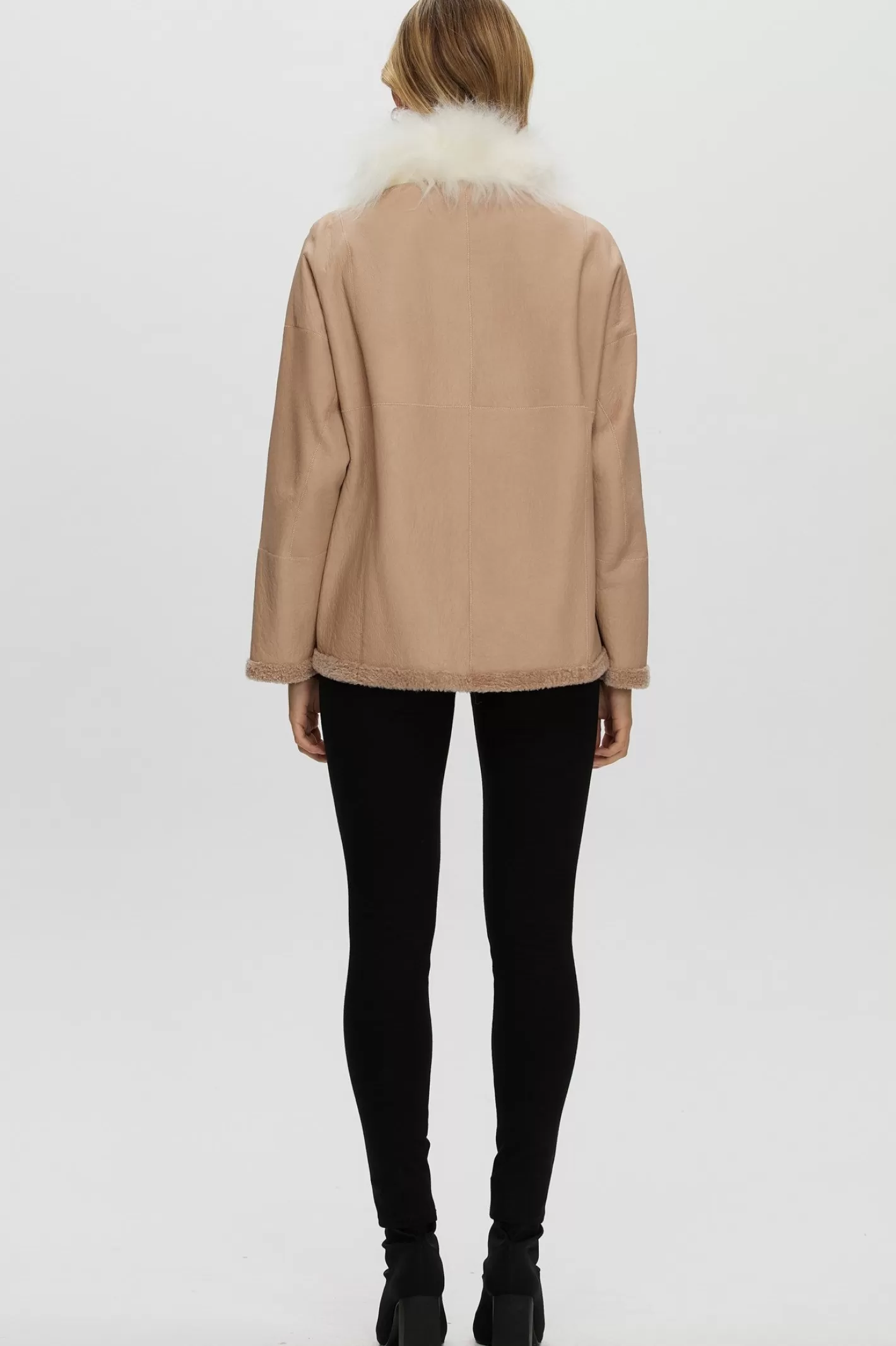 Women GORSKI Montreal Reversible New Zealand Shearling Lamb Jacket With Select Mongolian Lamb Collar