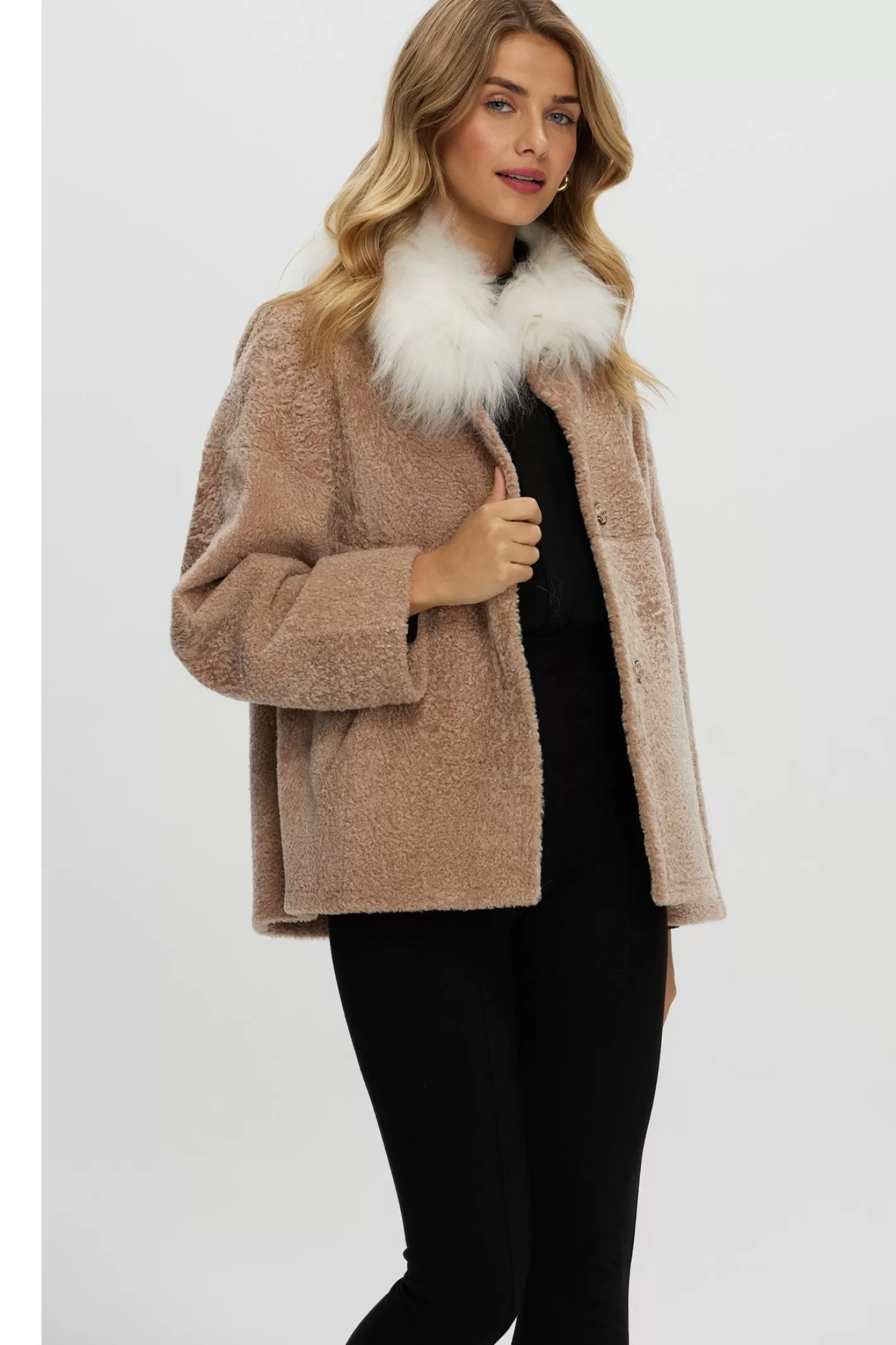 Women GORSKI Montreal Reversible New Zealand Shearling Lamb Jacket With Select Mongolian Lamb Collar