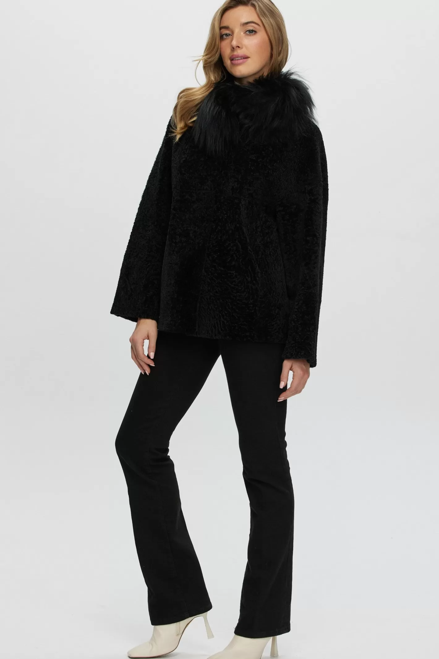 Women GORSKI Montreal Reversible New Zealand Shearling Lamb Jacket With Select Mongolian Lamb Collar