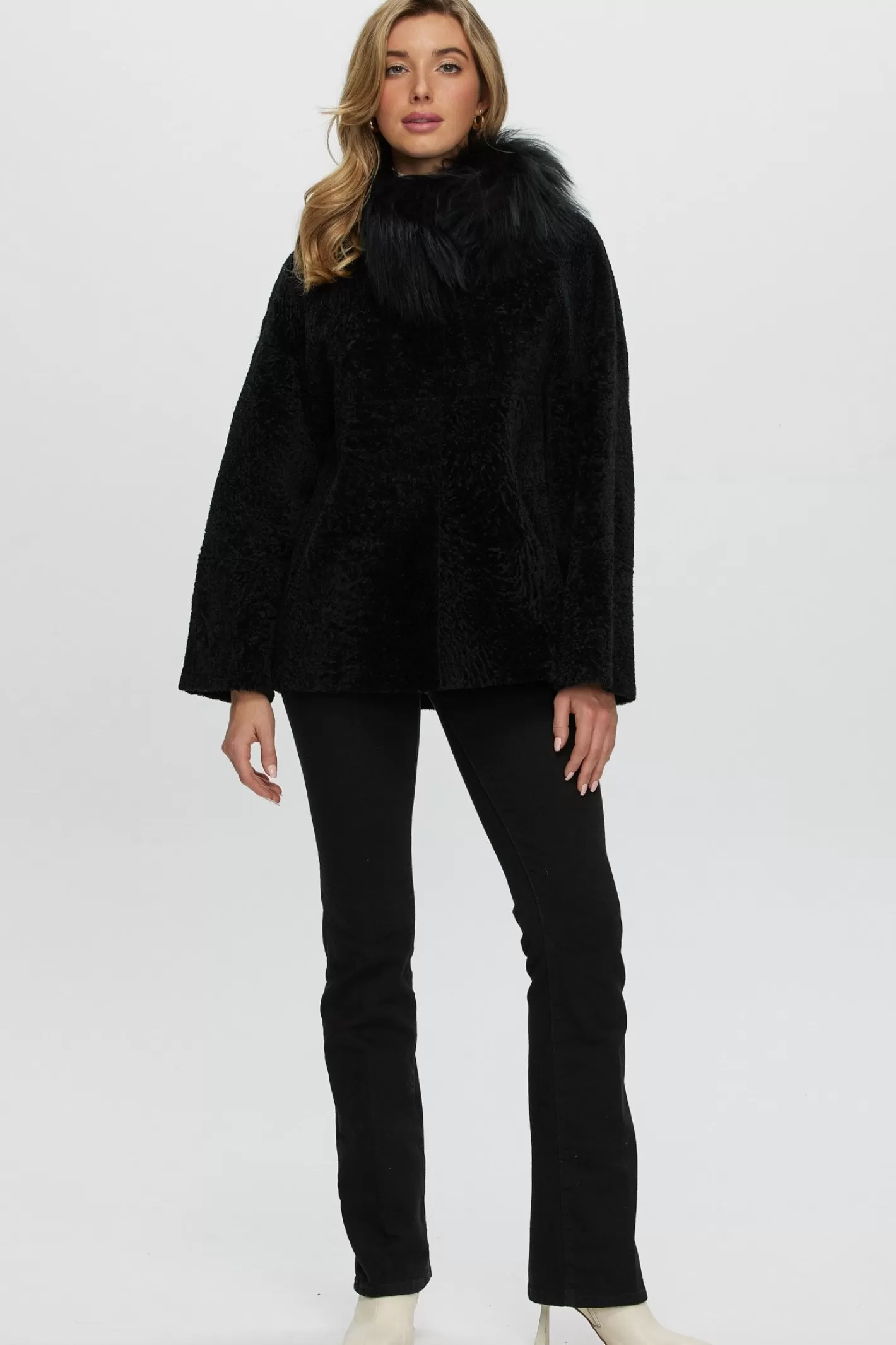 Women GORSKI Montreal Reversible New Zealand Shearling Lamb Jacket With Select Mongolian Lamb Collar