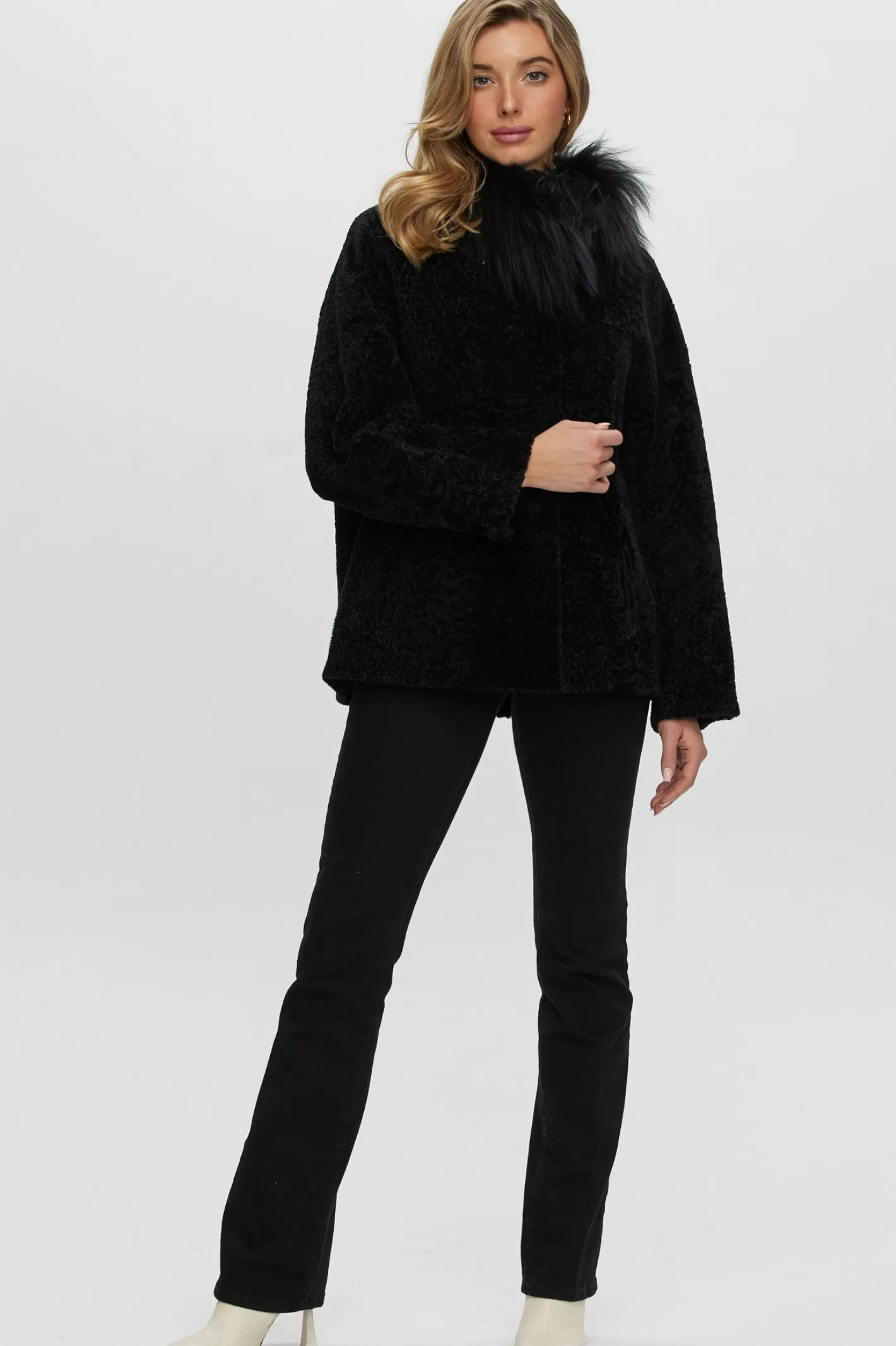 Women GORSKI Montreal Reversible New Zealand Shearling Lamb Jacket With Select Mongolian Lamb Collar