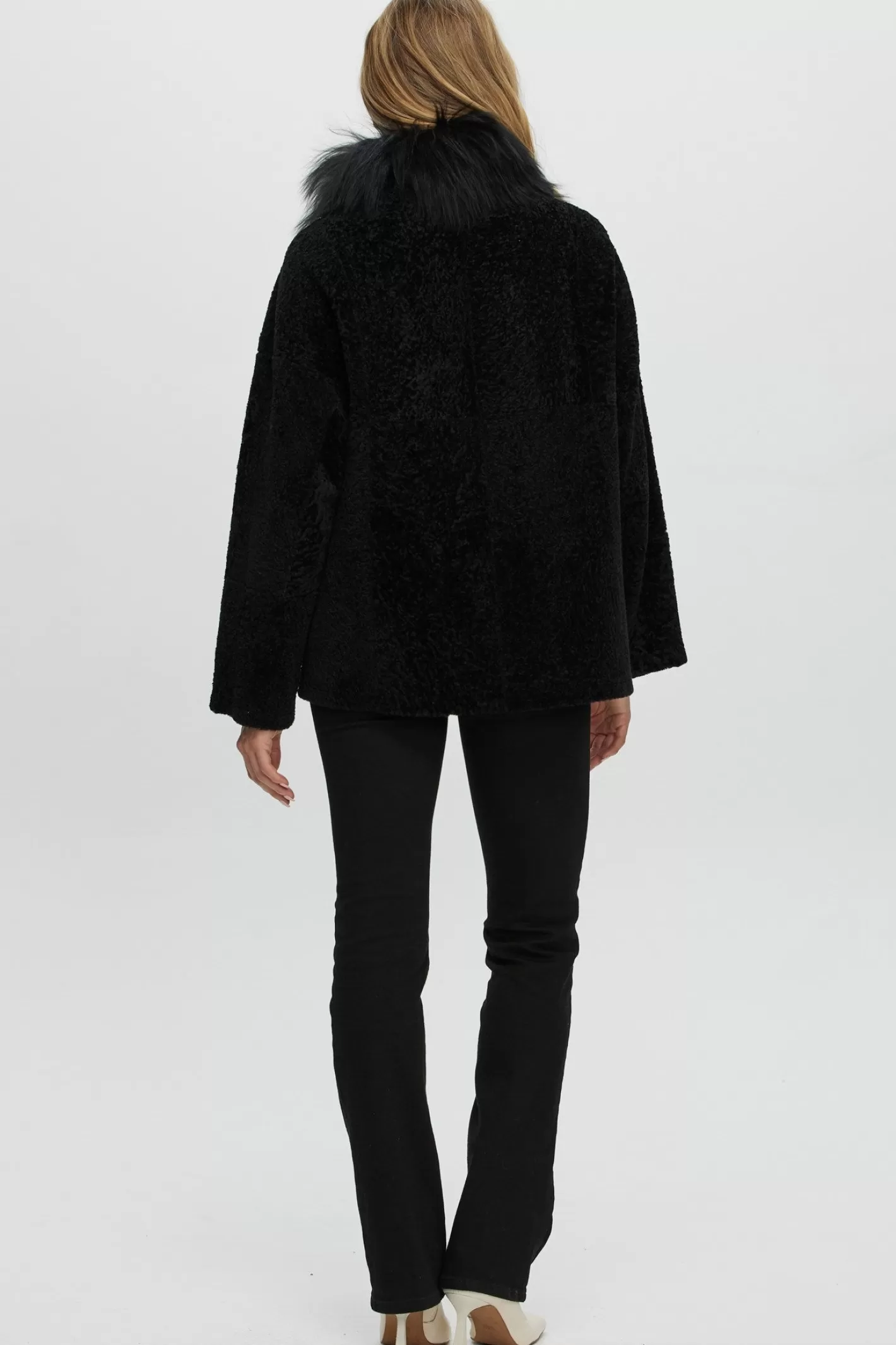 Women GORSKI Montreal Reversible New Zealand Shearling Lamb Jacket With Select Mongolian Lamb Collar