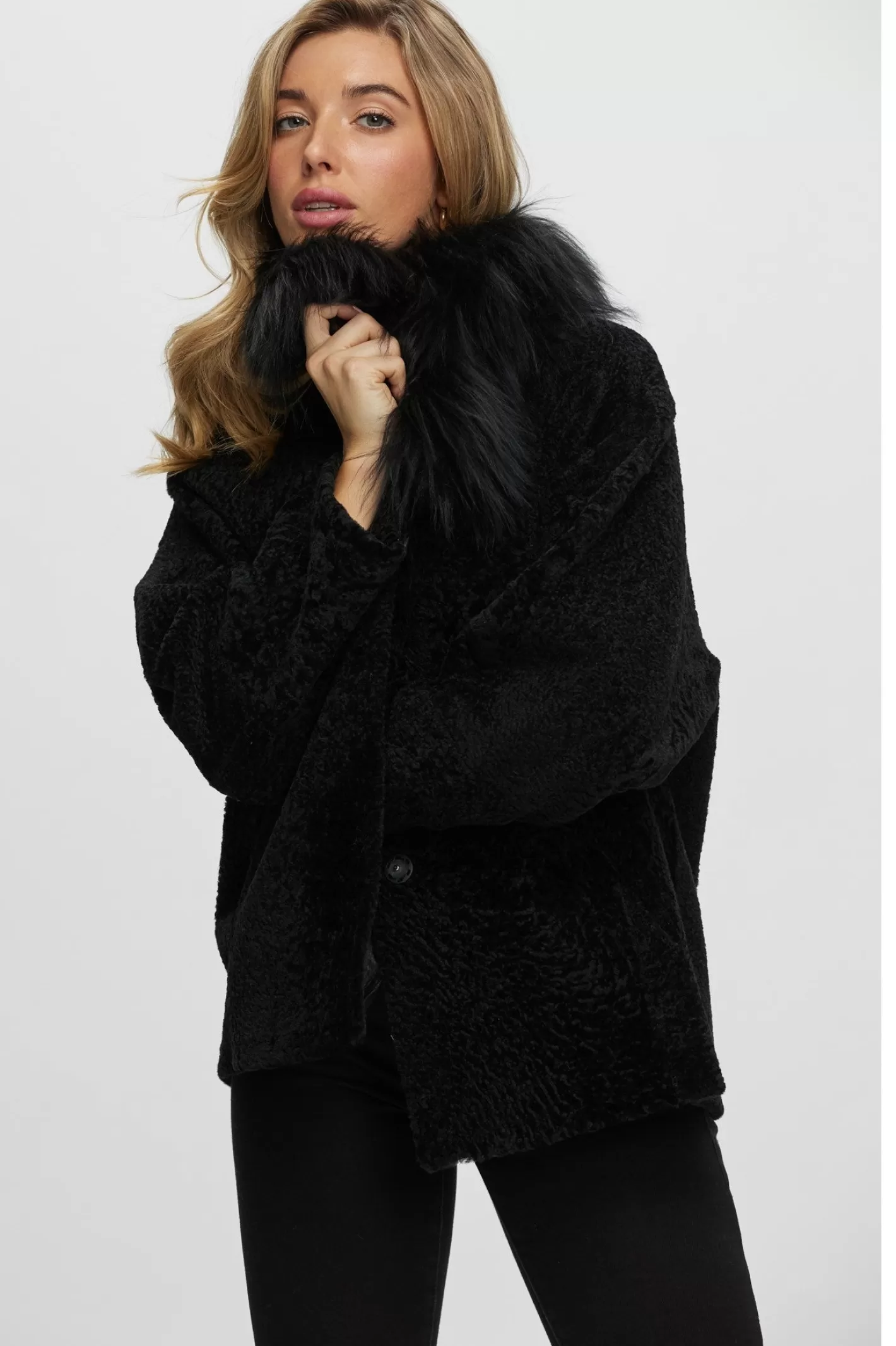 Women GORSKI Montreal Reversible New Zealand Shearling Lamb Jacket With Select Mongolian Lamb Collar