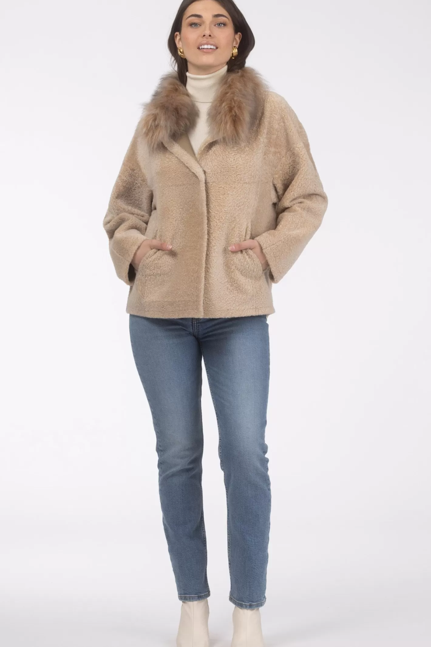 Women GORSKI Montreal Reversible New Zealand Shearling Lamb Jacket With Select Mongolian Lamb Collar