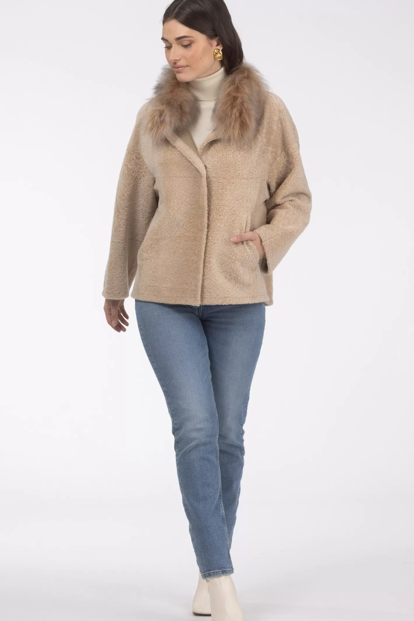 Women GORSKI Montreal Reversible New Zealand Shearling Lamb Jacket With Select Mongolian Lamb Collar