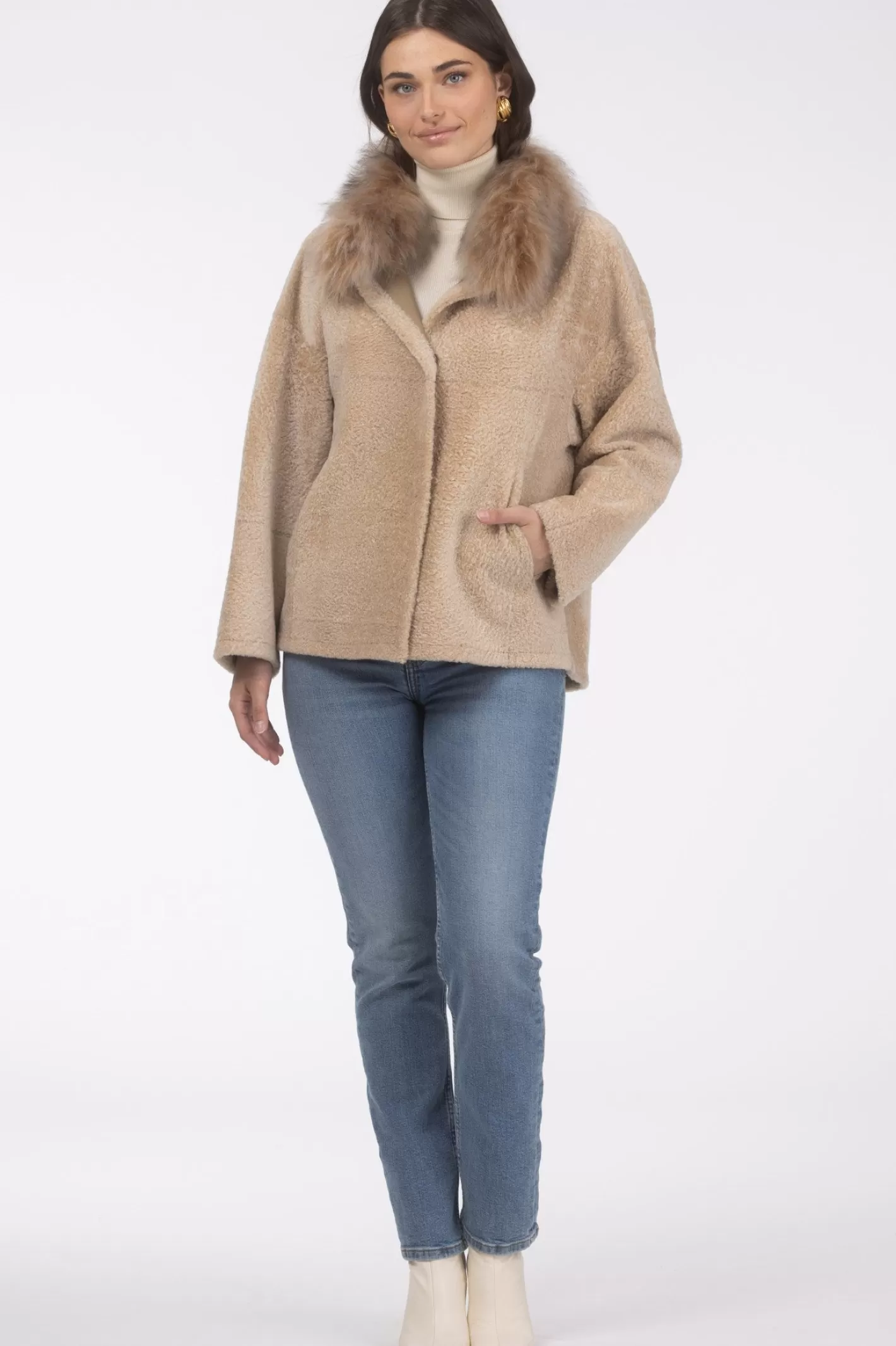 Women GORSKI Montreal Reversible New Zealand Shearling Lamb Jacket With Select Mongolian Lamb Collar