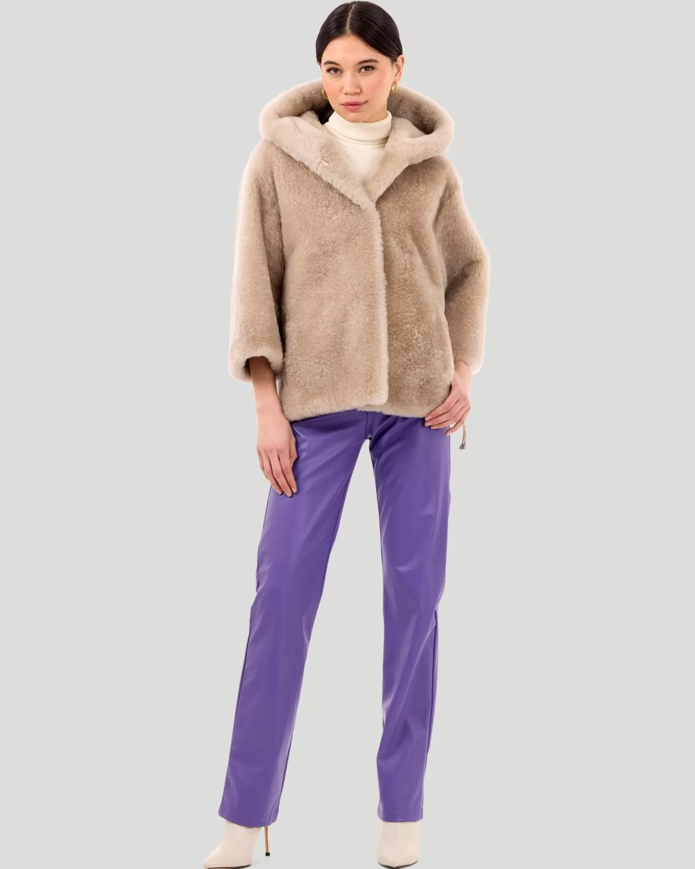 Women GORSKI Montreal Select Cashmere Goat Hooded Jacket With Cropped Sleeves