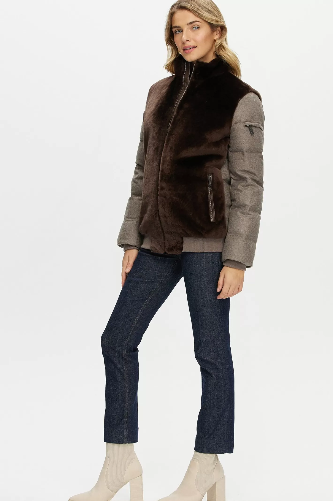 Women GORSKI Montreal Select Shearling Lamb Jacket With Loro Piana Cashmere & Wool Down Sleeves And Back