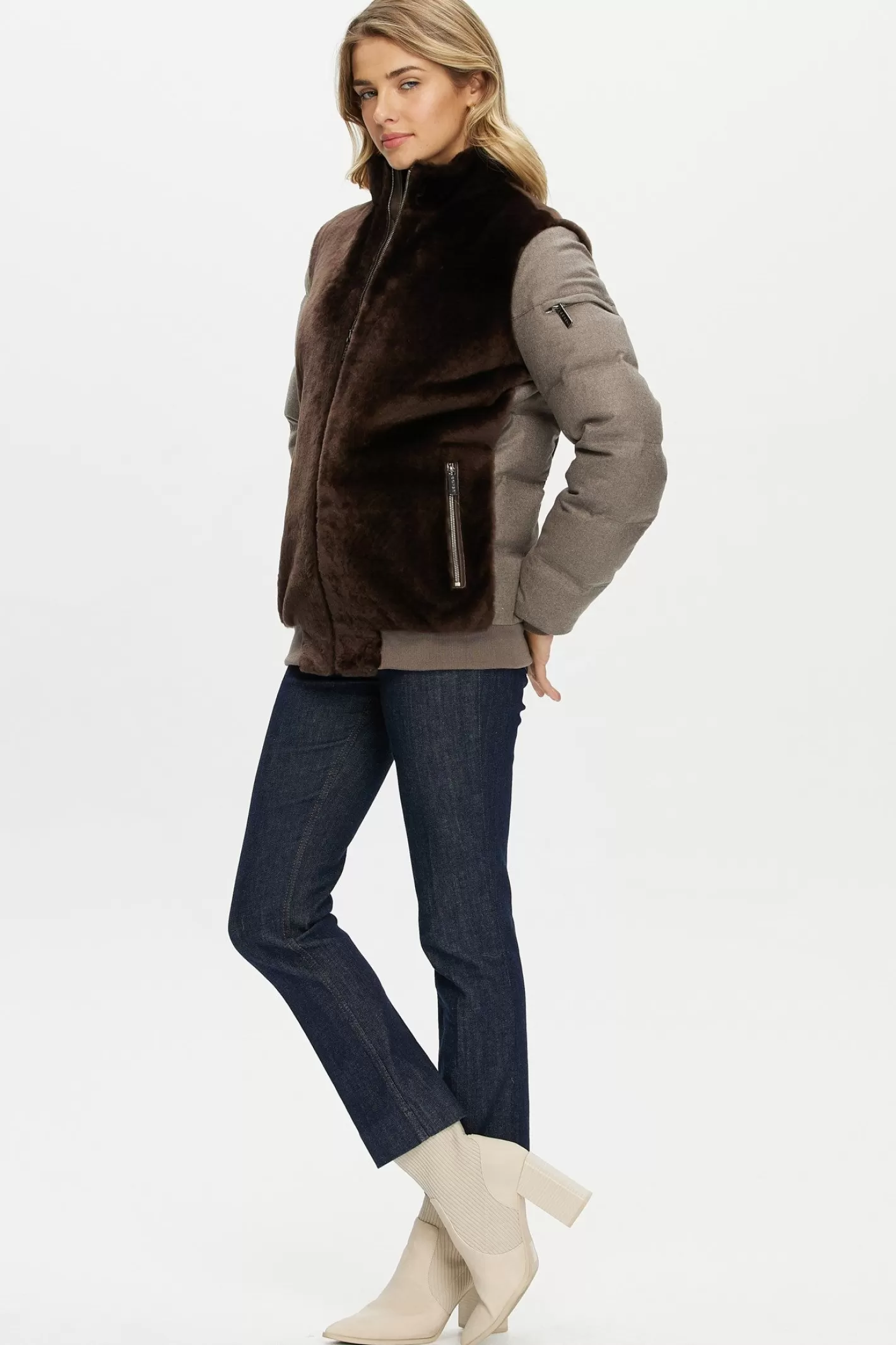 Women GORSKI Montreal Select Shearling Lamb Jacket With Loro Piana Cashmere & Wool Down Sleeves And Back