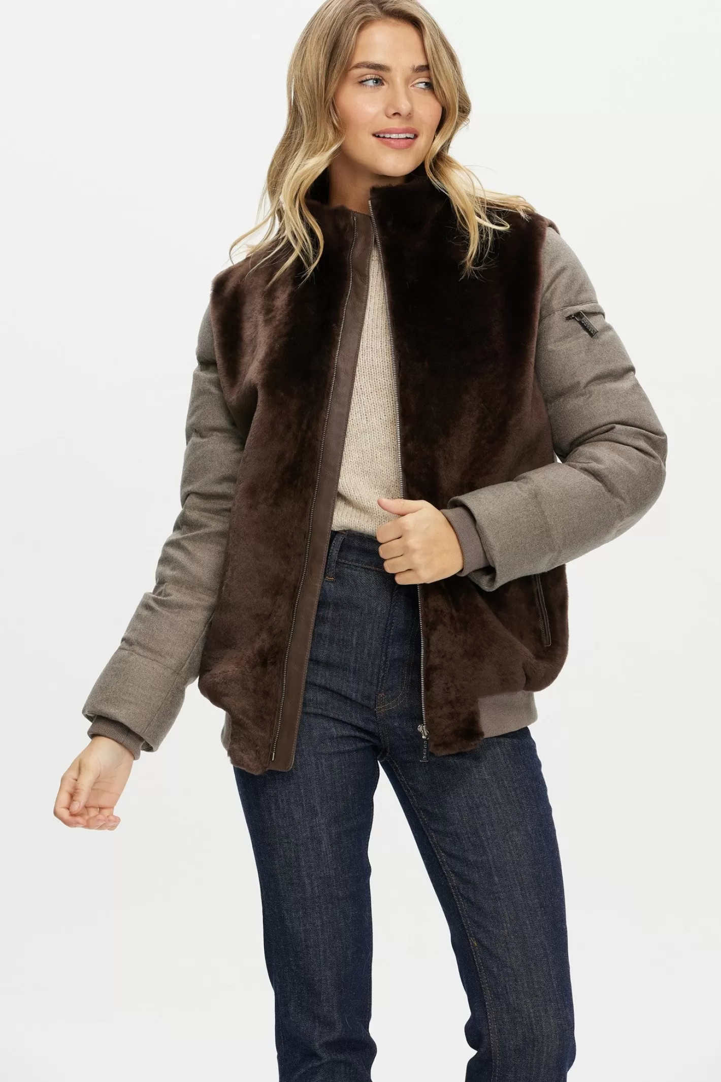 Women GORSKI Montreal Select Shearling Lamb Jacket With Loro Piana Cashmere & Wool Down Sleeves And Back