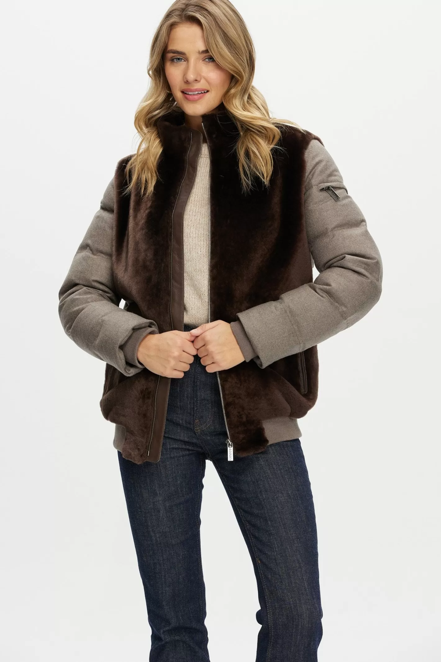 Women GORSKI Montreal Select Shearling Lamb Jacket With Loro Piana Cashmere & Wool Down Sleeves And Back